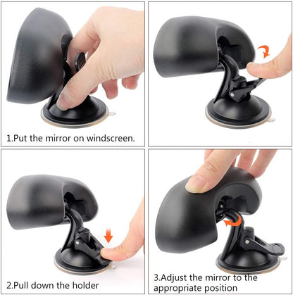 GES Rear View Mirror - 360 Degree Adjustable, Strengthen Suction Cup for Car - 5.9 x 2.2Inch - Black