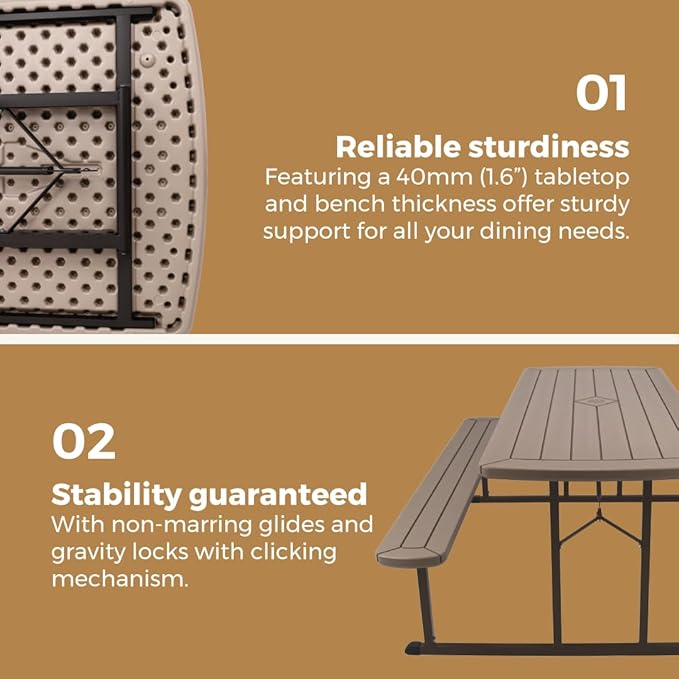 OEF Furnishings Heavy Duty Blow Molded Folding Picnic Table - Brown, Brown Frame