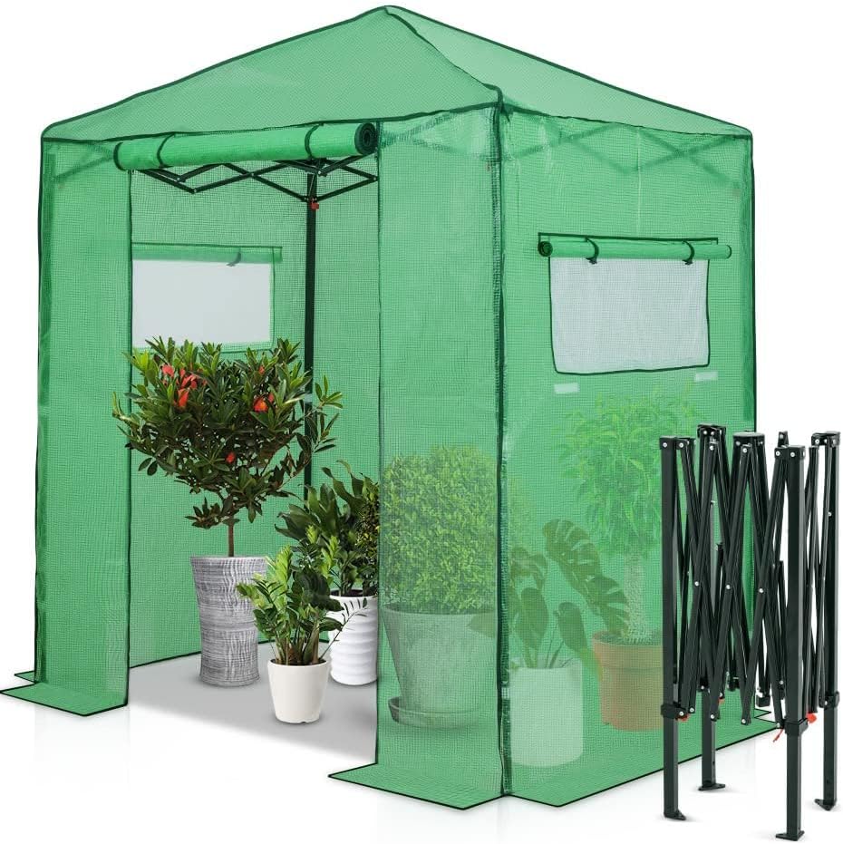 EAGLE PEAK 6x4 Portable Walk-in Greenhouse, Pop-up Indoor Outdoor Garden Green House, Zippered Door and Windows, PE Cover, Green