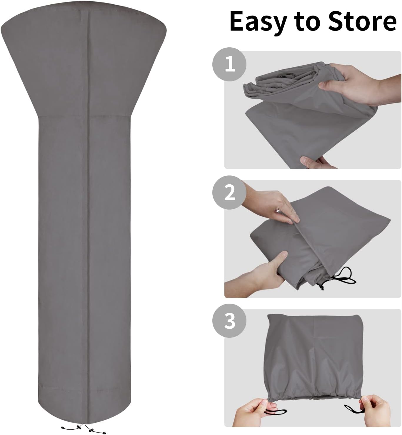 Easy-Going Patio Heater Cover with Zipper and Storage Bag, Waterproof Outdoor Heater Cover Dustproof, UV-Resisant, Wind-Resistant (89" H x 33" D x 19" B, Grey)