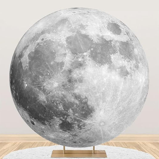 AOFOTO Lunar Surface Round Backdrop Outer Space Background Cover Universe Moon Surface Mysterious Cosmic Planet Photography Background Children Kids Birthday Party Art Portrait Photo Props 6x6ft