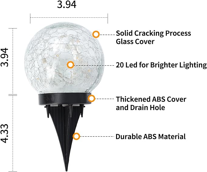 Solar Globe Lights Outdoor Waterproof-Solar Balls for Garden-Cracked Glass Ball Solar Lights Outdoor-Solar Orbs for Outside-Outdoor Decorations for Patio and Yard Lawn Backyard Decor