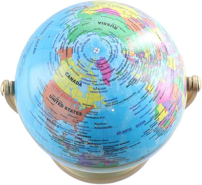 Leadigol 12cm World Globe with Stand, World Globe with Round base,360° Horizontal Rotation World Map with Clear Text Markings,Political Map Classroom Learning,Blue