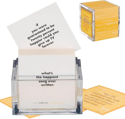TableTopics Happiness Question Card Game - 135 Conversation Starter Cards with Tips, Ideas, & Quotes to Spark Meaningful Discussions with Adults at Dinner Parties, Girls’ Nights, and More
