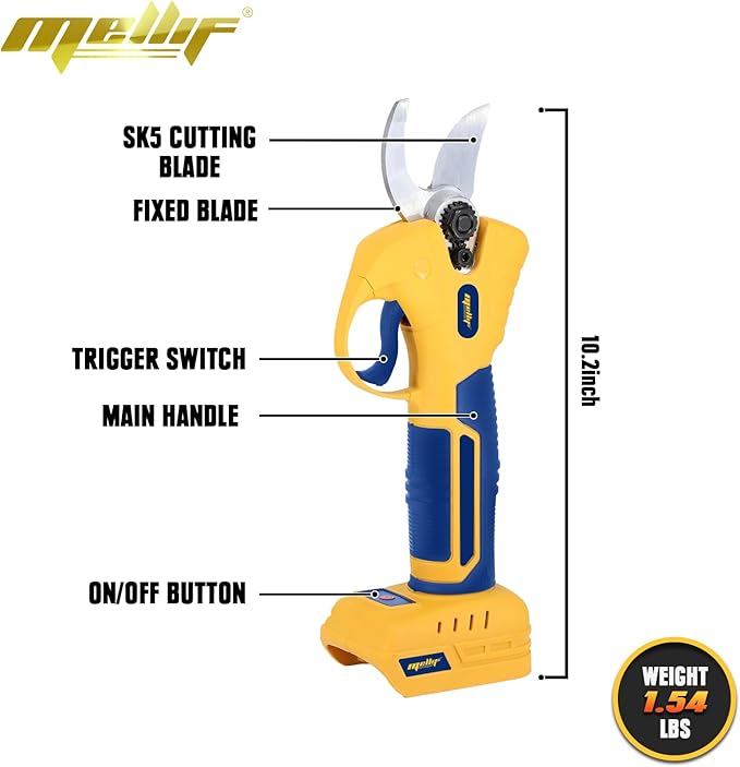 Mellif Electric Pruning Shears Compatible With DeWalt 20V Max Battery (Tool Only), Cordless Garden Pruner w/ 2,6000RPM Brushless Motor, Imported Steel Blades-25mm(0.98 Inch) Cutting Diameter