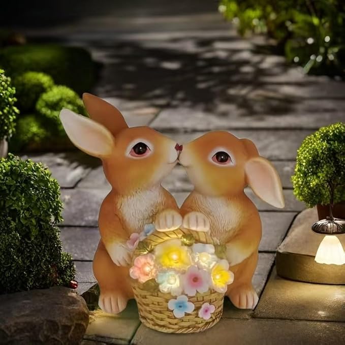 Solar Rabbit Garden Statues Easter Decorations Yard Animals Statue Home Garden Resin Rabbit Figurine Bunny Statue,Gifts for Mom Grandma Women Outside Lawn Ornaments Porch Patio Balcony Yard Home