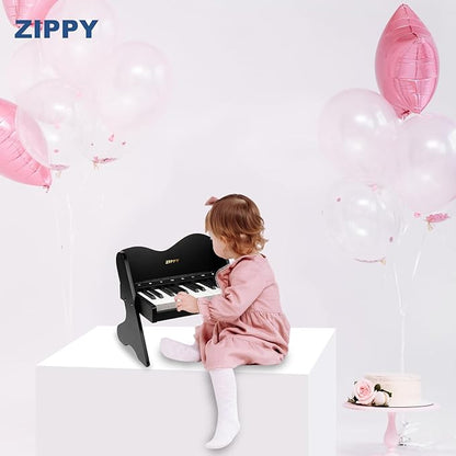 ZIPPY Kids Piano Keyboard, 25 Keys Digital Piano for Kids, Touch Sensitive Control Panel, Volume Adjustable, Mini Music Educational Instrument Toy, Wood Toy for Toddlers Girls Boys (Black)