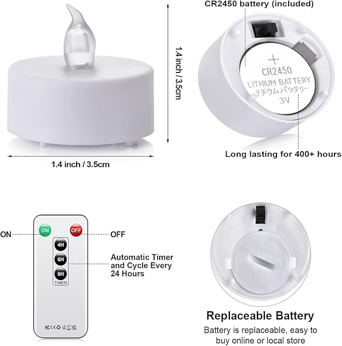 Tea Light Candles with Remote Control,50pack Flickering Flameless LED Candle,Long Lasting 400+Hours,Battery Operated with Timer for Home Decoration Seasonal &Festival Celebration WarmYellow