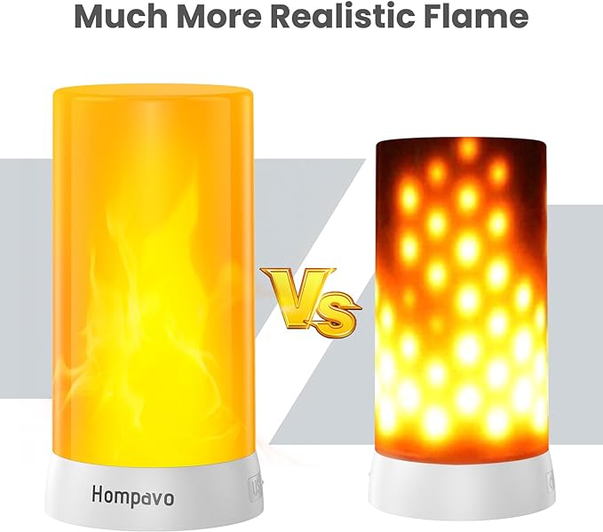 Hompavo 【Upgraded】 LED Flame Lights with Remote & Timer, 4-Mode Rechargeable Battery Operated Flameless Candles, Pillar Flickering Lantern for Living Room Bathroom Patio Wedding Halloween Home Decor