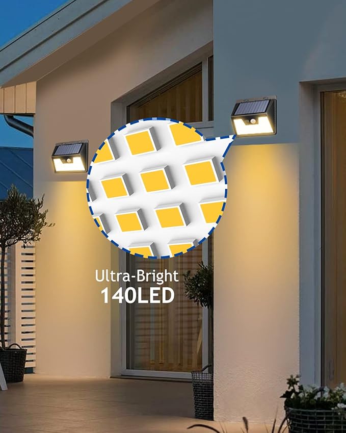 Peasur Solar Lights Outdoor Waterproof, 12Pack 140LED Motion Sensor Lights Solar Powered 3 Modes, Solar Security Fence Lights for Wall Garden Yard Outside(Warm White)