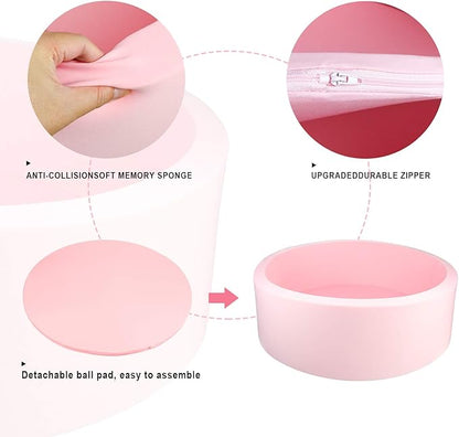 TRENDBOX Memory Foam Sponge Indoor Round Ball Pit (NO Balls) for Toddler Children (Light Pink)