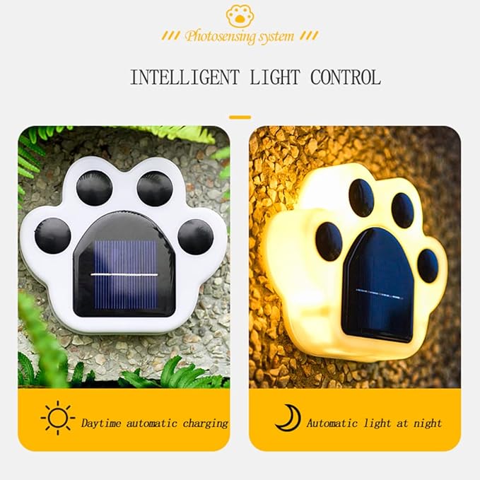 Outdoor Solar Lights, Automatic 7 Color Changing Solar Paw Print Lights, Rechargeable Paw Print Solar Garden Lights Outdoor Waterproof Led Garden Lights Beautiful Solar Powered Outdoor Decor(4 Packs)