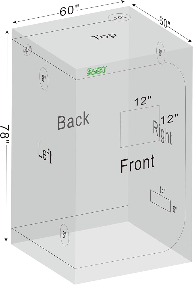 zazzy Grow Tent, 60"x60"x78" Hydroponic Grow Tents Heavy Duty Dark Room Grow Tent Reflective Mylar Grow Tent with Window & Floor Tray for Indoor Plant Growing