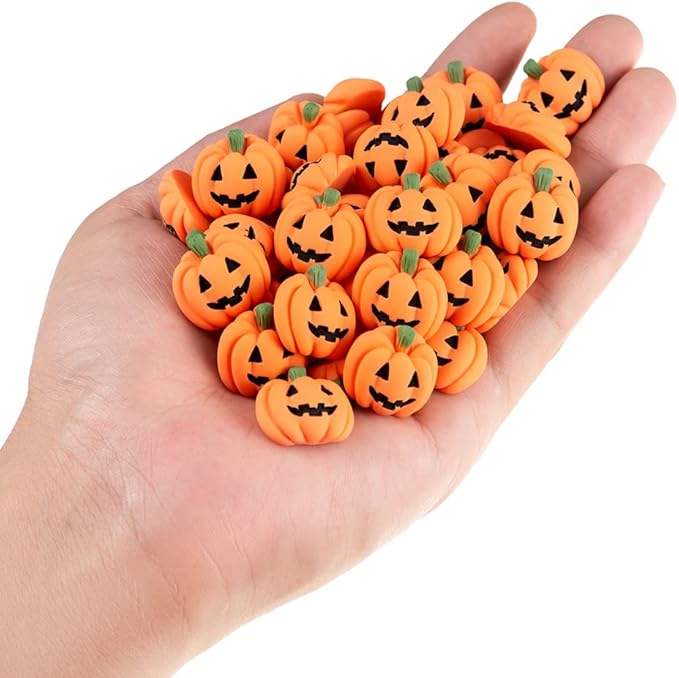 50PCS Resin Mini Ghost Pumpkin Halloween Miniature Grimace Pumpkin Artificial Pumpkin Beads Material for Halloween Party Craft DIY Table Scatter Decoration