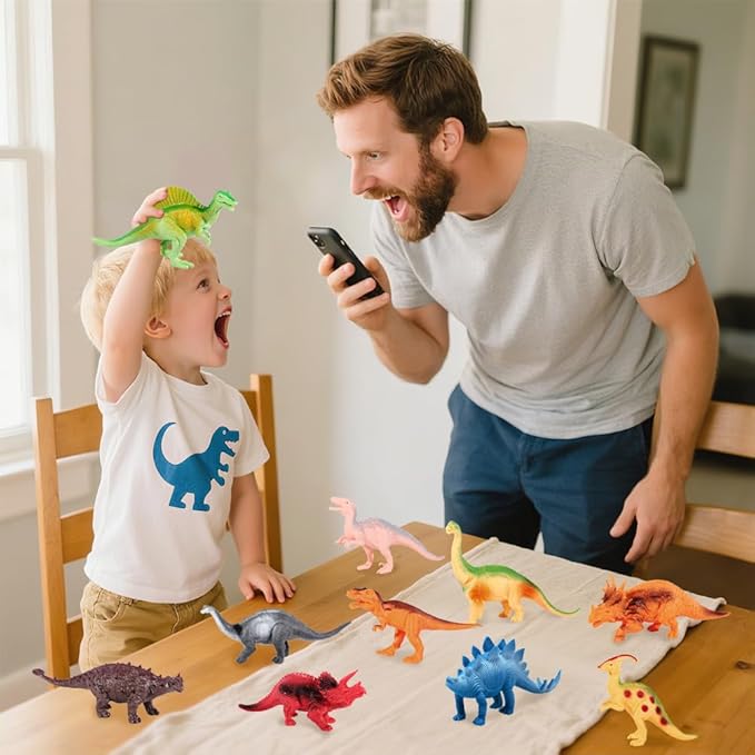 Kids Dinosaur Figures Toys, 12 Pcs Jumbo Plastic Dinosaur Toys for Kids 3-5, STEM Educational Realistic Dinosaurs Figurine Playset for Boys Girls Toddlers