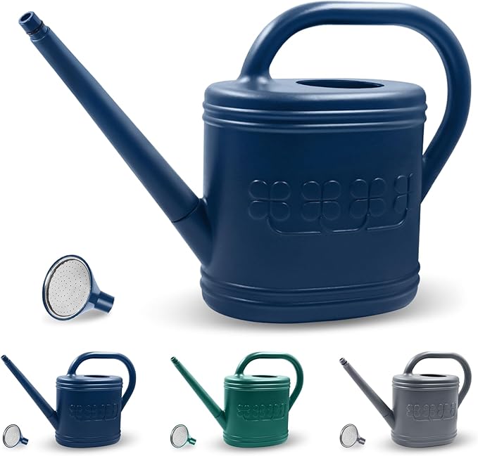 2 Gallon Watering Can, Outdoor Watering Can for Plants, Garden Water Can with Removable Long Spout and Stainless Steel Sprinkler Head, Large Water Can for Greenhouse (Dark Blue, 2 Gallon)