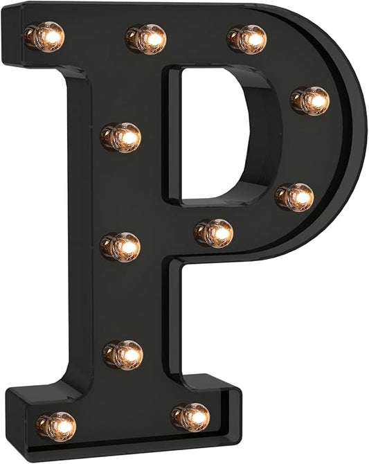 Foaky Black LED Letter Lights for Room Decor - Bedroom Wall Decor, Alphabet Lights for Home, Wedding, Party - Battery Operated （P）