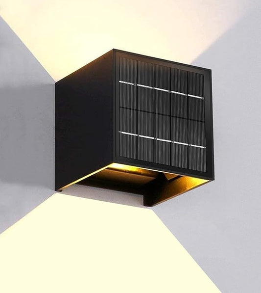 LANFU Solar Powered Motion Sensor Square Outdoor Wall Lights, Black Modern Up and Down Wall Lamps, IP65 Waterproof Warm White 3000K Wall Sconce Light Exterior for Fence Garden Outside