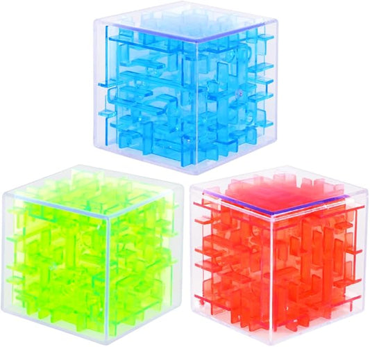 Gamie Brainy Maze Puzzle Cube Game, Set of 3, Maze Cube Puzzles for Kids, Mini Fidget Toys and Brain Teasers for Children, Birthday Party Favors, Goodie Bag Fillers, Stocking Stuffers