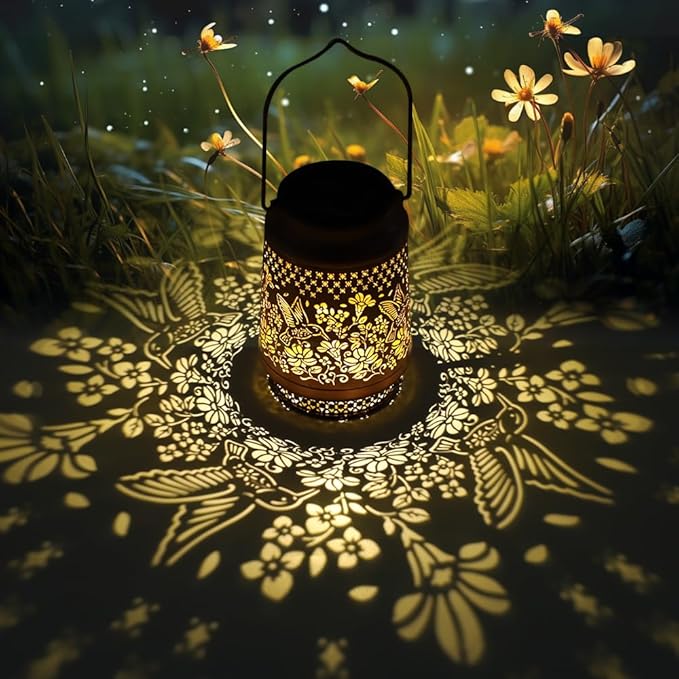 2 Pack Hummingbird Solar Lanterns Garden Decor, Birthday Gifts for Mother Grandma ,Metal Hanging Solar Lights Waterproof Outdoor Decoration, LED Lanterns for Yard Patio Lawn Pathway Landscape