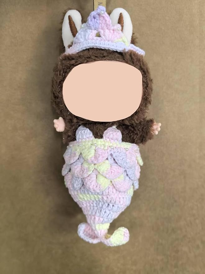 Clothes for Labubu Doll,Clothes for Doll Accessories,Hand-woven Bikini Mermaid Crochet Skirt Set,Summer Mermaid Costume Outfit Suitable for Labubu15&17cm,Dress-Up Accessories for Labubu Doll (color04)