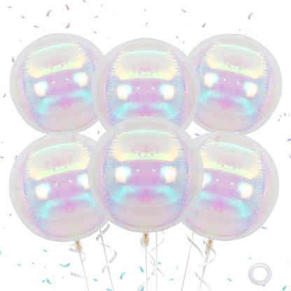 Giant 4D Foil Balloons, 6Pcs Large Metallic Iridescent Round Balloons, 22 Inch Big Round Foil Balloon for Mermaid Birthday Party Baby Shower Wedding Decorations