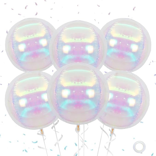 Giant 4D Foil Balloons, 6Pcs Large Metallic Iridescent Round Balloons, 22 Inch Big Round Foil Balloon for Mermaid Birthday Party Baby Shower Wedding Decorations