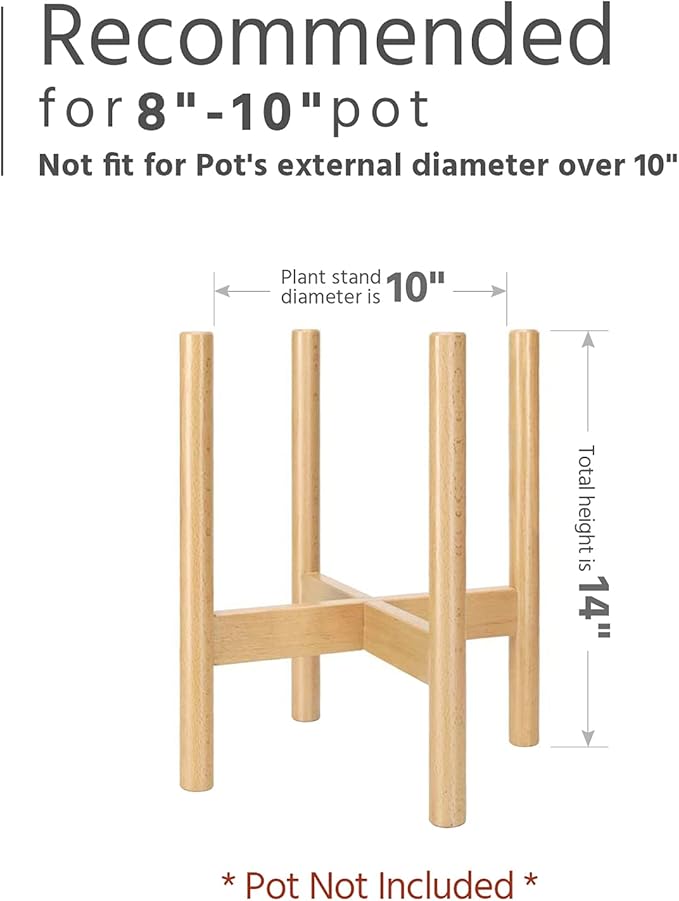 Mkono Plant Stand Mid Century Wood Flower Pot Holder (Plant Pot NOT Included) Modern Potted Stand Indoor Display Rack Rustic Decor, Up to 10 Inch Planter, Natural