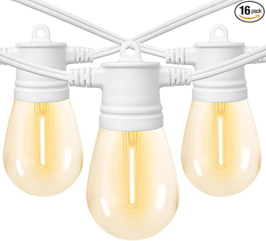 SUNTHIN White String Lights, 48ft White Outdoor Lights with 16 1W Shatterproof LED Bulbs for Patio, Garden, Backyard, Porch, Cafe, Deck, Wedding, Party