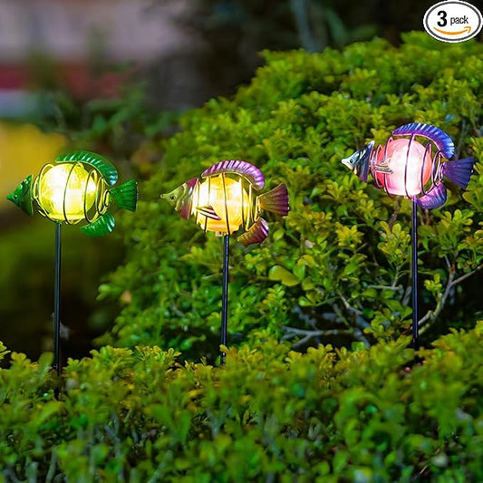 Outdoor Garden Solar Lights,3Pack Decorative Solar Lights for Garden Decor,Sea Fish Backyard Decor,Led Solar Lights with Stakes for Yard Landscape Patio(21.3''H)