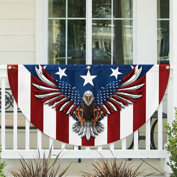 FLAGWIX American Flag Patriotic Eagle American Non-Pleated Fan Flag TPT1636F, 3x6 ft, 1 Pack Suitable for Outdoor and Indoor