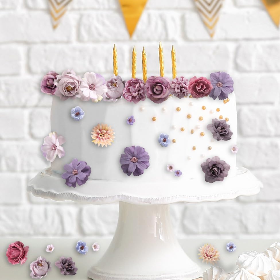 Faux Flower Heads Small Silk Artificial Flower DIY Fake Mini Flowers Rose Daisy Multicolor Flowers Craft Supplies for Wedding Party Wreath Graduation Season Party Home Decor (45, Purple)