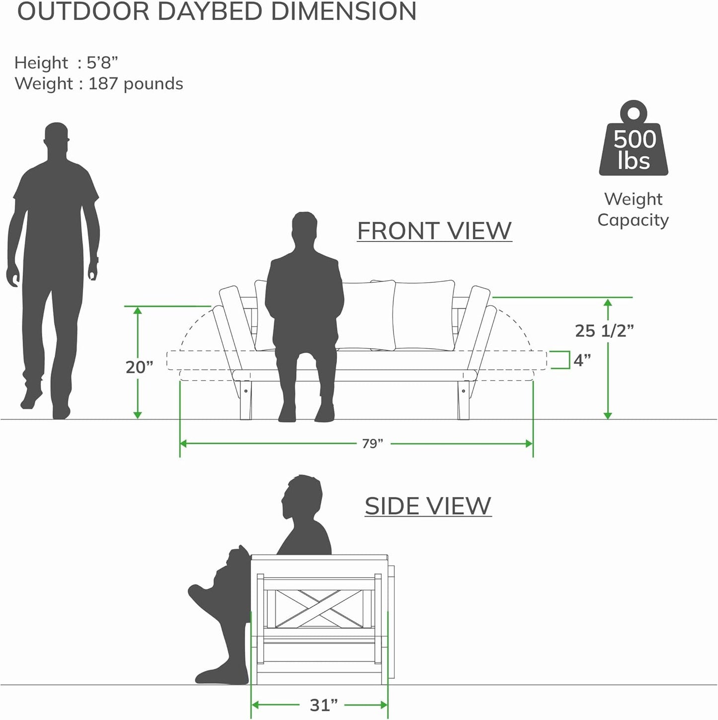 Cambridge Casual West Lake Mahogany Outdoor Convertible Sofa Daybed, Weathered Gray/Oyster Cushion