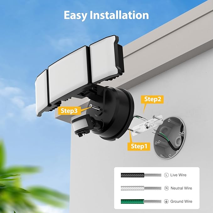 Onforu 65W Motion Sensor Outdoor Lights, 6000lm 6500K Daylight Flood Light Outdoor Motion Sensor, IP65 Waterproof Motion Detected Lights for Outside, Hardwired LED Security Light for Garage Yard