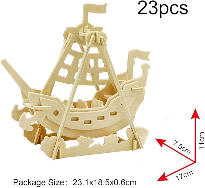 Georgie Porgy 3D Wooden Puzzles for Kids Toys Construction Woodcraft Kits DIY Model Puzzle Kits Birthday Gifts Pack of 3 (Pirate Ship Truck Motorcycle)