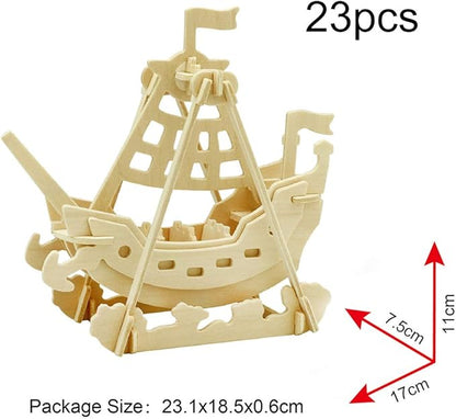 Georgie Porgy 3D Wooden Puzzles for Kids Toys Construction Woodcraft Kits DIY Model Puzzle Kits Birthday Gifts Pack of 3 (Pirate Ship Truck Motorcycle)