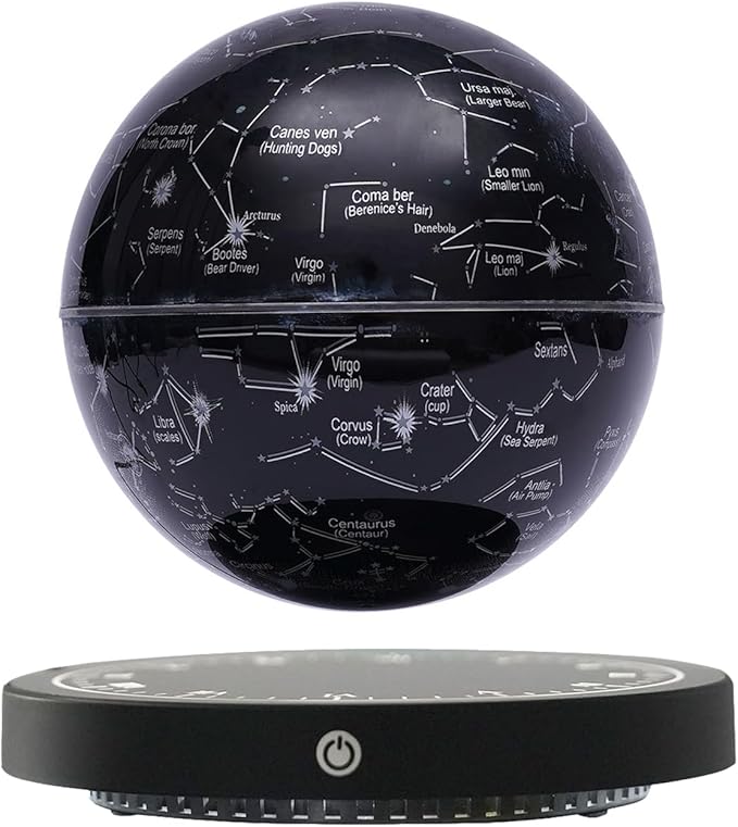 6" Magnetic Levitation Floating Globe Anti Gravity Rotating Constellation Ball with LED Light Display Globe for Children Educational Gift Home Office Desk Decor (Black-Clock)