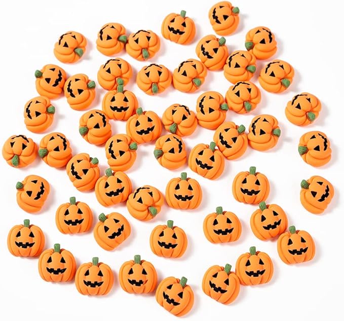 50PCS Resin Mini Ghost Pumpkin Halloween Miniature Grimace Pumpkin Artificial Pumpkin Beads Material for Halloween Party Craft DIY Table Scatter Decoration