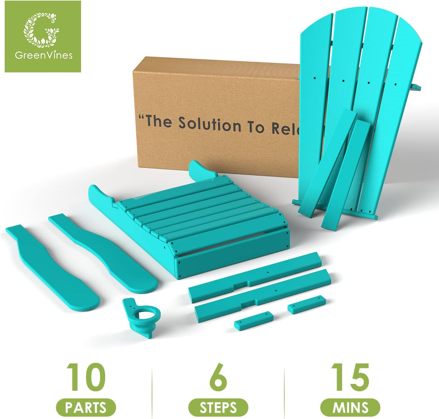 GREENVINES Folding-Adirondack-Chair | HDPE Plastic | Fire Pit Chairs | All Weather | Cup Holder | Aqua | for Deck Backyard Patio Outdoor Garden