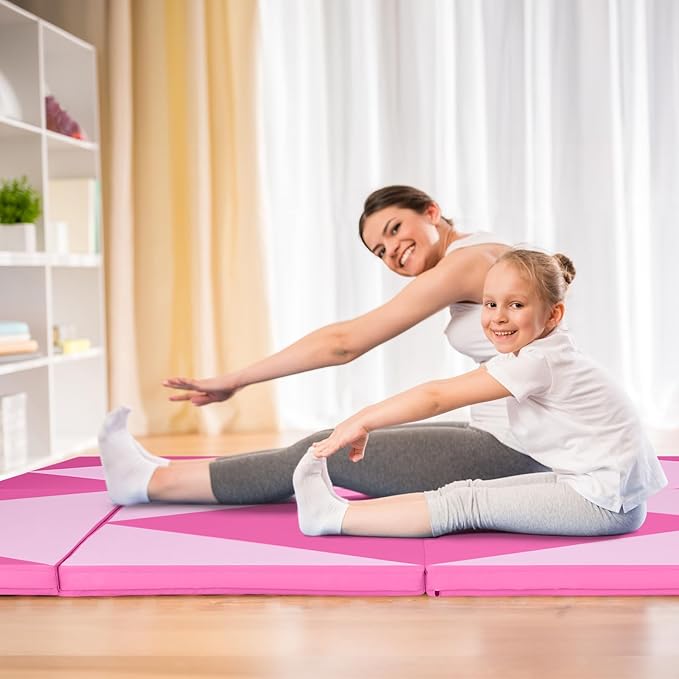 Giantex 4'x10'x 2" Gymnastics Mat, 4-Panel Folding Aerobics Exercise Mat w/Hook & Loop Fastener, Carrying Handle, Portable Tumbling Mat for Stretching Yoga Cheerleading Martial Arts