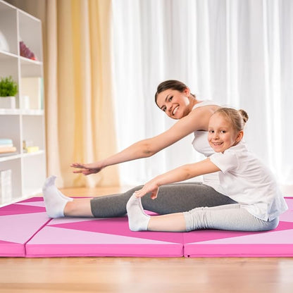 Giantex 4'x10'x 2" Gymnastics Mat, 4-Panel Folding Aerobics Exercise Mat w/Hook & Loop Fastener, Carrying Handle, Portable Tumbling Mat for Stretching Yoga Cheerleading Martial Arts