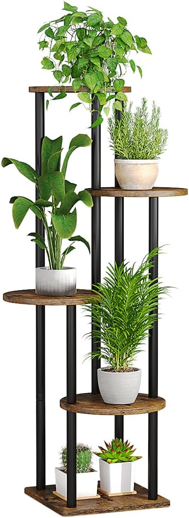 AZERPIAN Plant Stand Indoor 5 Tier Metal Plant Shelf for Multiple Plants Corner Tall Flower Holders for Living Room Balcony Bedroom Patio Garden (Black, 5 Tier)