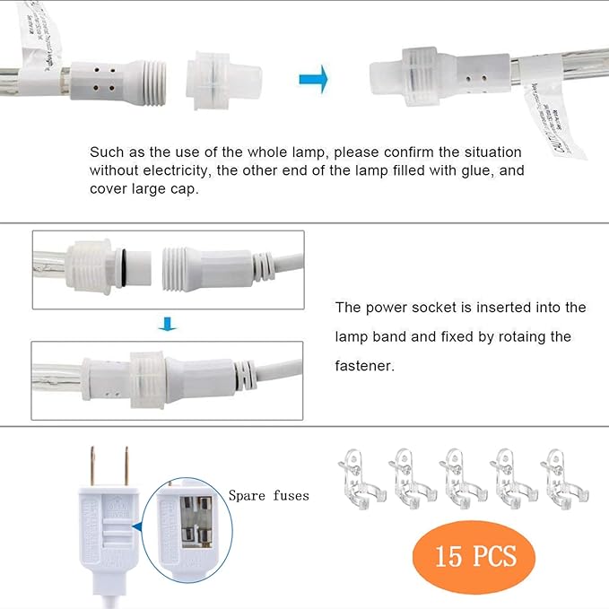 50ft 360 LED Rope Lights Outdoor, Connectable and Flexible Tube Lights with 8 Modes, Waterproof Indoor Outdoor LED Rope Lighting for Deck, Garden, Pool, Fences,Patio, Indoor Outdoor Decorations (Blue)