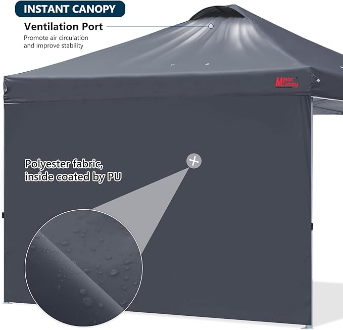 MASTERCANOPY Durable Pop-up Canopy Tent with 1 Sidewall (10'x10',Dark Gray)