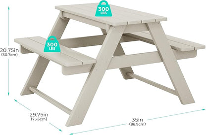 Costaelm Kids Picnic Table, HDPE All Weather Outdoor Toddler Picnic Table and Chair Set Kids Bench for Patio, Backyard, Garden, Lawn, Sand