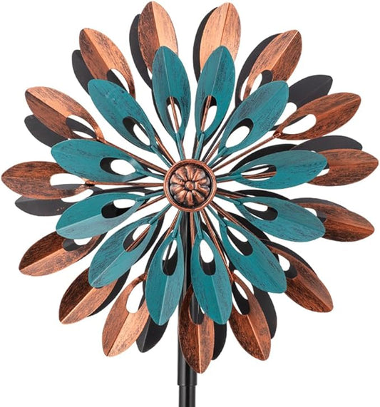 VEWOGARDEN 360° Outdoor Metal Wind Spinners Kinetic Wind Sculptures & Spinners for Yard Garden Lawn Patio Decorations, Blue & Bronze