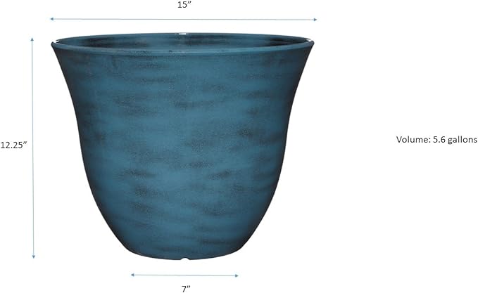 Classic Home and Garden Honeysuckle Resin Flower Pot Planter, Blue Jean, 15"