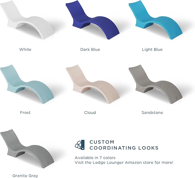 Ledge Lounger - Signature Chaise Deep - Inside Pool & Sun Shelf Lounge Chair - Designed for Deep Shelves 10”-15” - Compatible with All Pool Types - Poolside & Sun Deck Tanning - Set of 2 - White