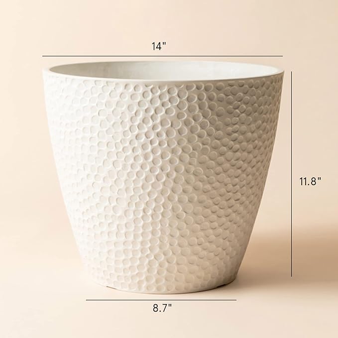 LA JOLIE MUSE Outdoor Indoor Tree Planters,14 Inch Large Planter Flower Pots,Modern Decorative White Planter Pot for House Plants,Honeycomb