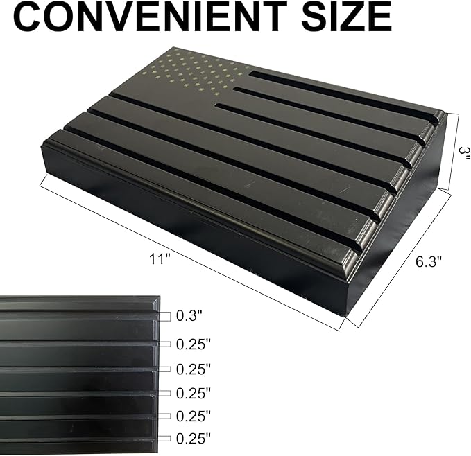 6-Row Military Challenge Coin Display Stand - Challenge Coin Holder with Rustic for Collectors Organize Medals & Memorabilia - Coin Holder for Home, Office, Showcase (Holds 30-36 Coins, American Flag ) (Black) (Black-Storage Box)